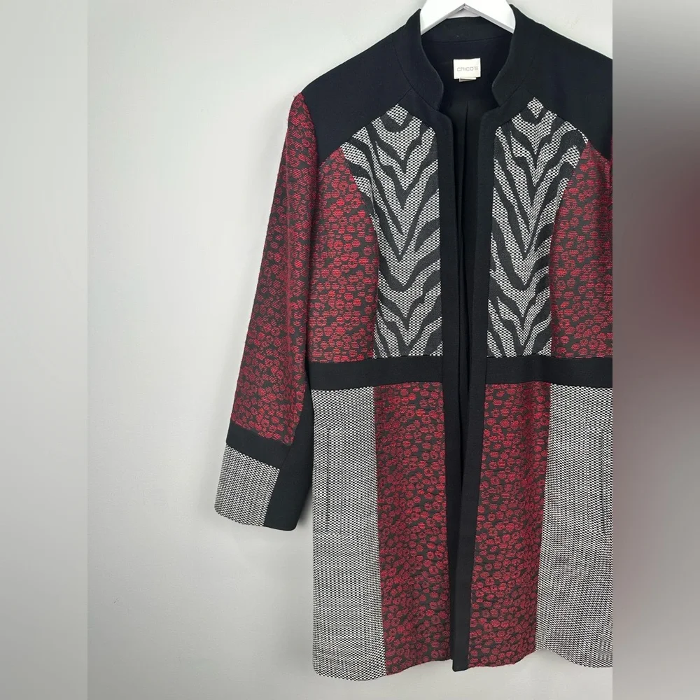 Chico’s Mixed-Media Duster Jacket Zebra Print Size XL or 16
